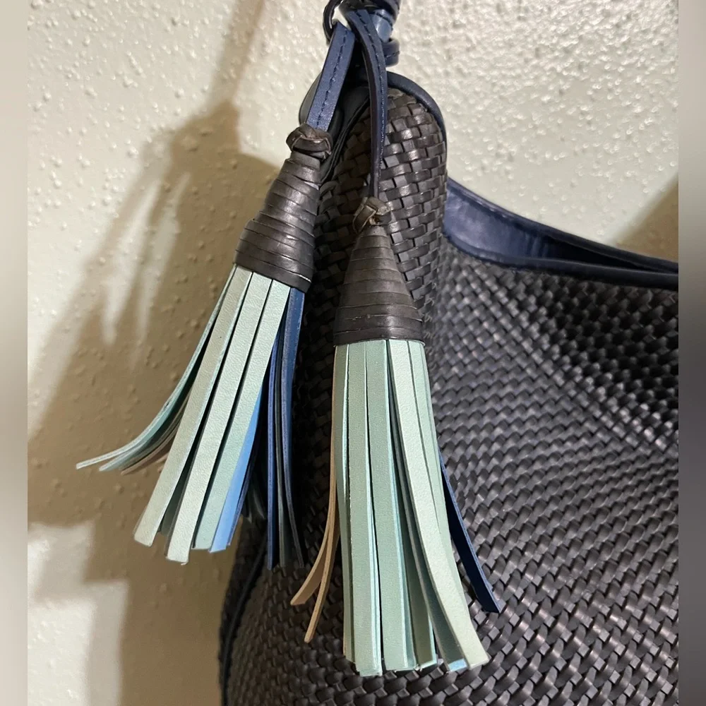 Nwot Blue Tory Burch Thea Woven Hobo Bag - Picture 4 of 13